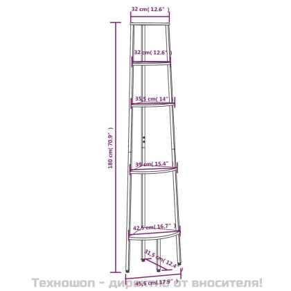 Ъглова етажерка с 5 рафта светлокафяво и черно 45,5x31,5x180 см