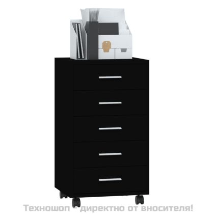 Шкаф с чекмеджета с колелца, черен, инженерно дърво