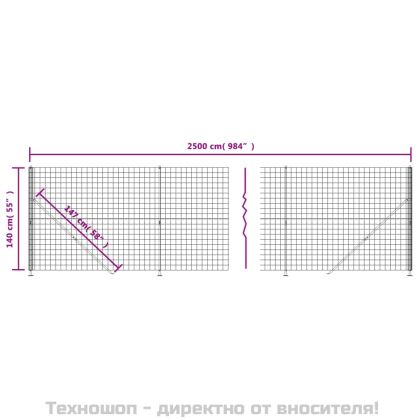 Плетена оградна мрежа с фланец, зелена, 1,4x25 м