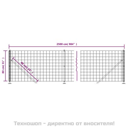Плетена оградна мрежа с фланец, зелена, 0,8x25 м