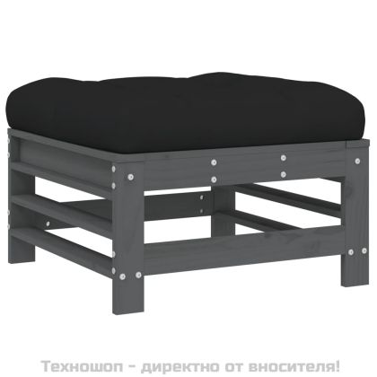 Градинска табуретка с възглавница, сива, борова дървесина масив