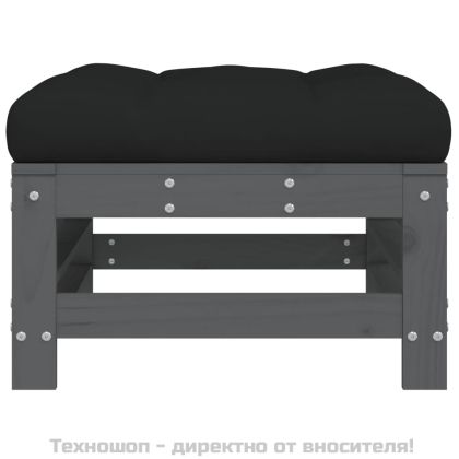 Градинска табуретка с възглавница, сива, борова дървесина масив