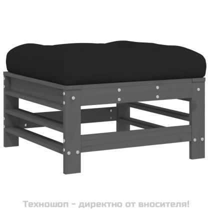 Градинска табуретка с възглавница, сива, борова дървесина масив