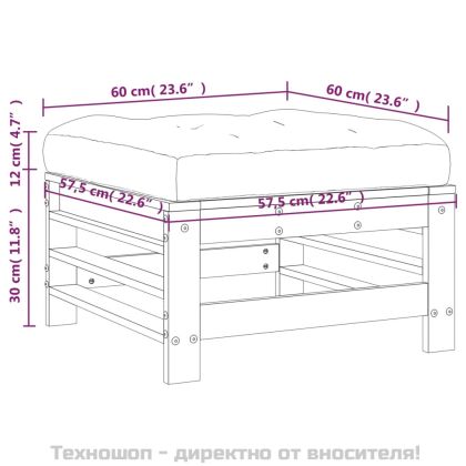 Градинска табуретка с възглавница, сива, борова дървесина масив