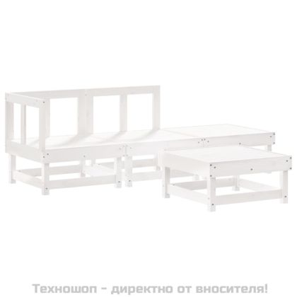 Градински комплект с възглавници, 4 части, бял, дърво масив