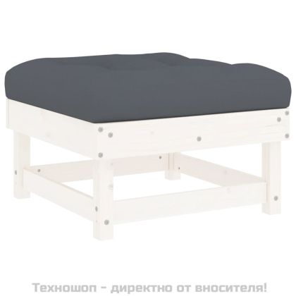 Градински комплект с възглавници, 4 части, бял, дърво масив