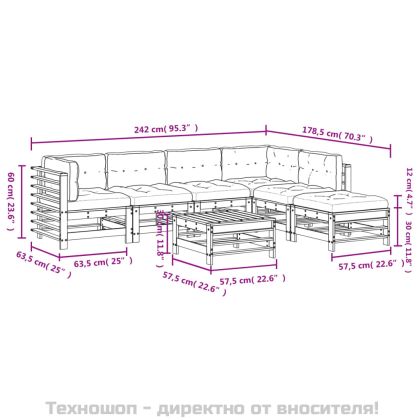 Градински лаундж комплект 7 части с възглавници импрегниран бор