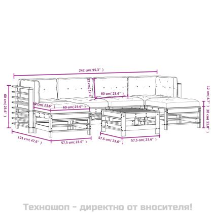 Градински лаундж комплект 7 части с възглавници импрегниран бор