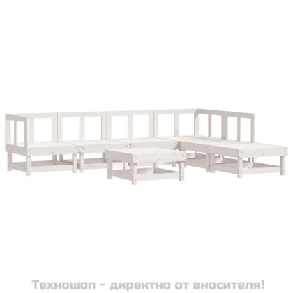 Градински лаундж комплект 7 части с възглавници бял бор масив