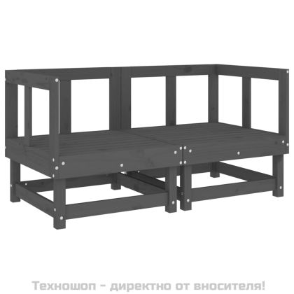 Ъглови дивани с възглавници, 2 бр, сиви, борово дърво масив