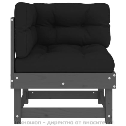 Ъглови дивани с възглавници, 2 бр, сиви, борово дърво масив