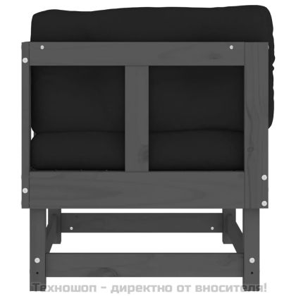 Ъглови дивани с възглавници, 2 бр, сиви, борово дърво масив