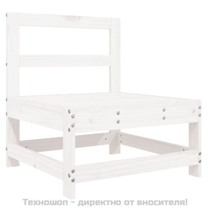 Среден диван с възглавници, бял, борово дърво масив