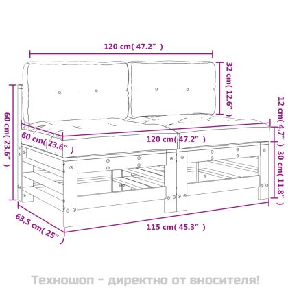 Средни дивани с възглавници, 2 бр, борово дърво масив