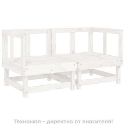 Ъглови дивани с възглавници, 2 бр, бели, борово дърво масив