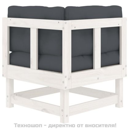 Ъглови дивани с възглавници, 2 бр, бели, борово дърво масив