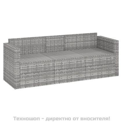 3-местен градински диван с възглавници, сив, полиратан