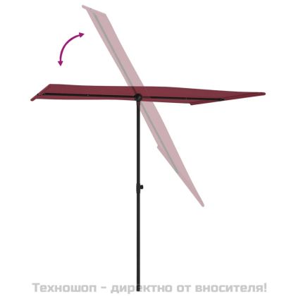 Градински чадър с алуминиев прът, 2x1,5 м, бордо червен