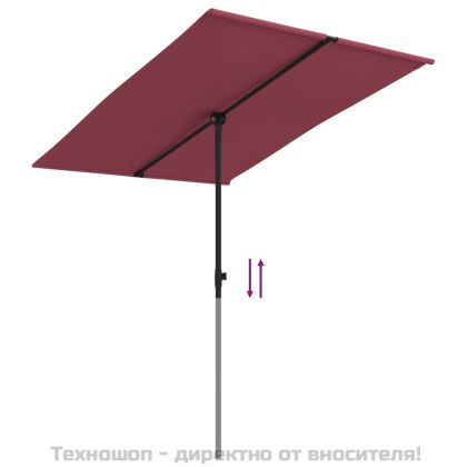 Градински чадър с алуминиев прът, 2x1,5 м, бордо червен