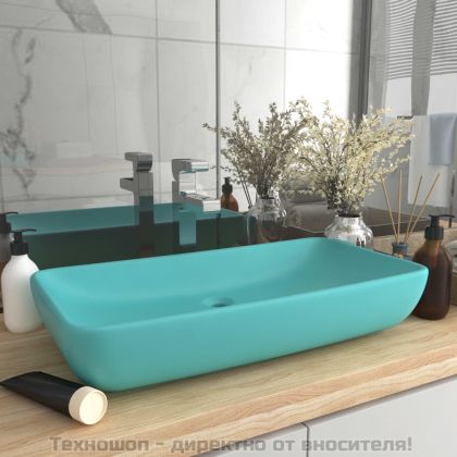 Луксозна правоъгълна мивка мат светлозелено 71x38 см керамика