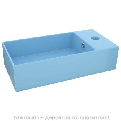 Мивка за баня с преливник, керамична, светлосиня