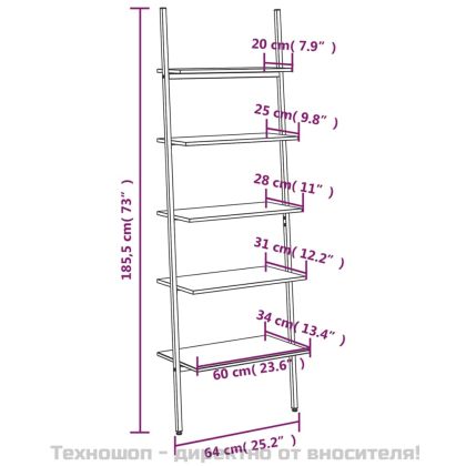 Етажерка стълба с 5 рафта черна 64x34x185,5 см