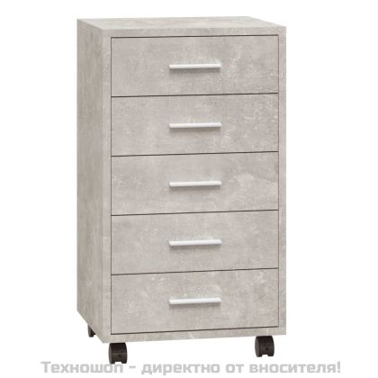 Шкаф с чекмеджета с колелца бетонно сиво инженерно дърво