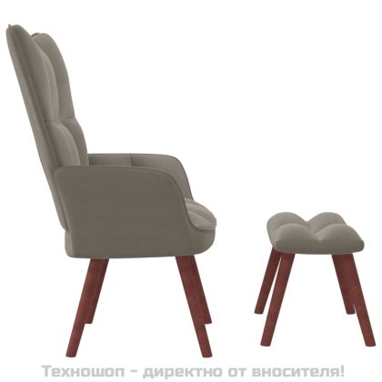 Релакс стол с табуретка, светлосив, кадифе