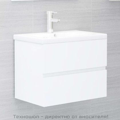 Комплект мебели за баня, бял, инженерно дърво