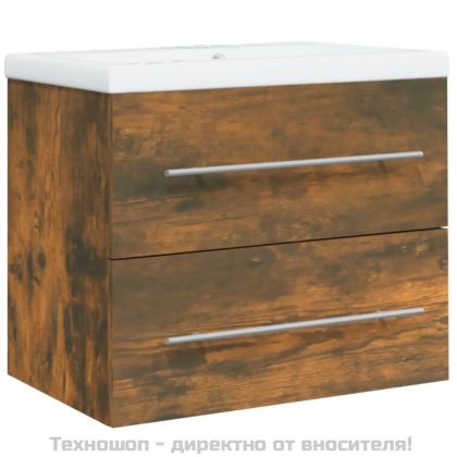 Шкаф за мивка с вградена мивка, опушен дъб, инженерно дърво