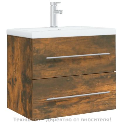 Шкаф за мивка с вградена мивка, опушен дъб, инженерно дърво