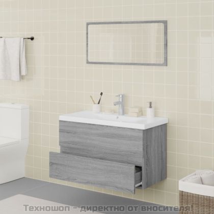 Комплект мебели за баня, сив сонома, инженерно дърво