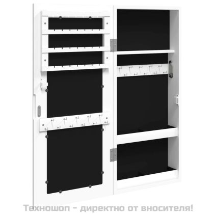 Огледален шкаф за бижута, стенен монтаж, бял, 30x8,5x67 см