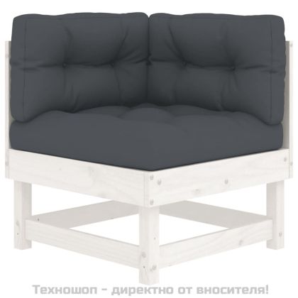 Градински комплект с възглавници, 8 части, бял, дърво масив