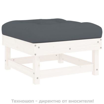 Градински комплект с възглавници, 8 части, бял, дърво масив