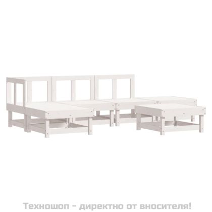 Градински комплект с възглавници, 6 части, бял, дърво масив