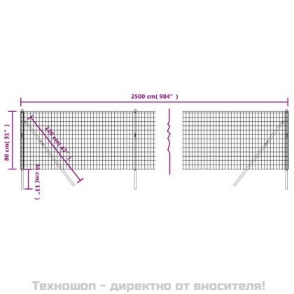 Ограда от телена мрежа антрацит 0,8x25 м поцинкована стомана