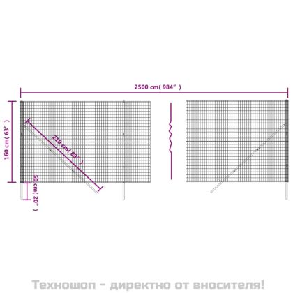 Ограда от телена мрежа антрацит 1,6x25 м поцинкована стомана