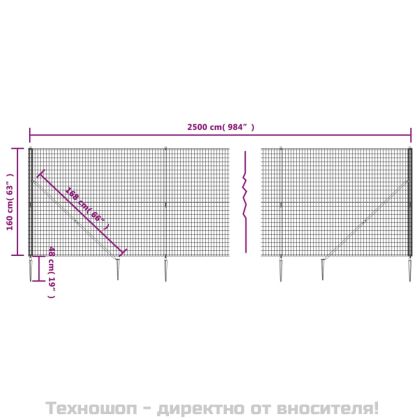 Ограда от телена мрежа с шипове, антрацит, 1,6x25 м