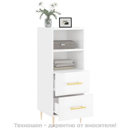 Сайдборд, бял гланц, 34,5x34x90 см, инженерно дърво
