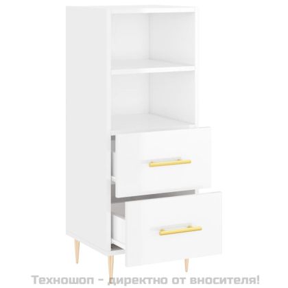 Сайдборд, бял гланц, 34,5x34x90 см, инженерно дърво