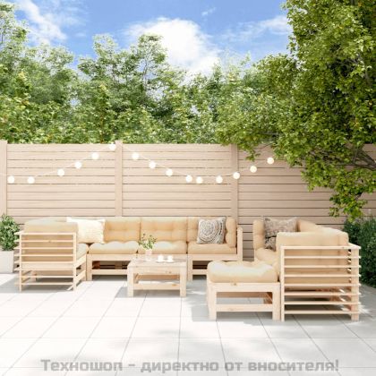 Градински лаундж комплект с възглавници, 10 части, дърво масив