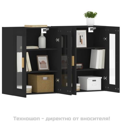 Стенни шкафове, 2 бр, черни, инженерно дърво