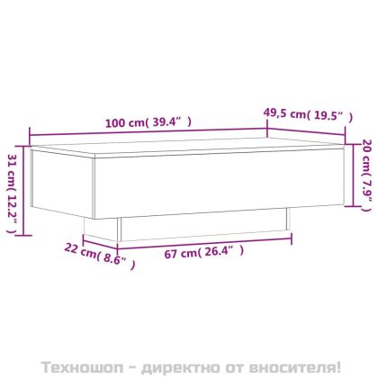 Кафе маса, черна, 100x49,5x31 см, инженерно дърво