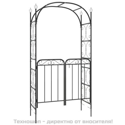 Градинска арка с порта, черна, 108x45x235 см, стомана