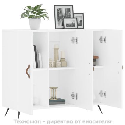 Сайдборд, бял, 90x34x80 см, инженерно дърво