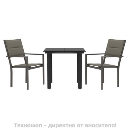 Градински трапезен комплект 3 части черен стомана и текстилен