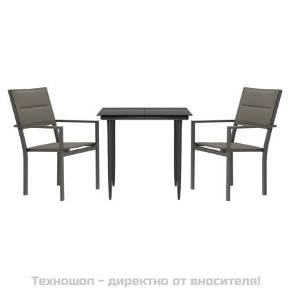 Градински трапезен комплект 3 части черен стомана и текстилен