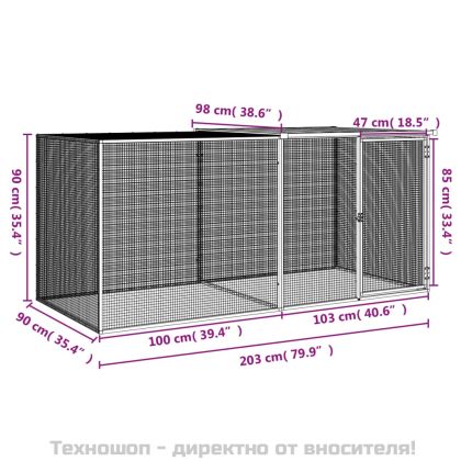 Клетка за пилета с покрив светлосива 203x98x90 см стомана