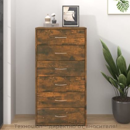 Сайдборд 6 чекмеджета опушен дъб 50x34x96 см инженерно дърво